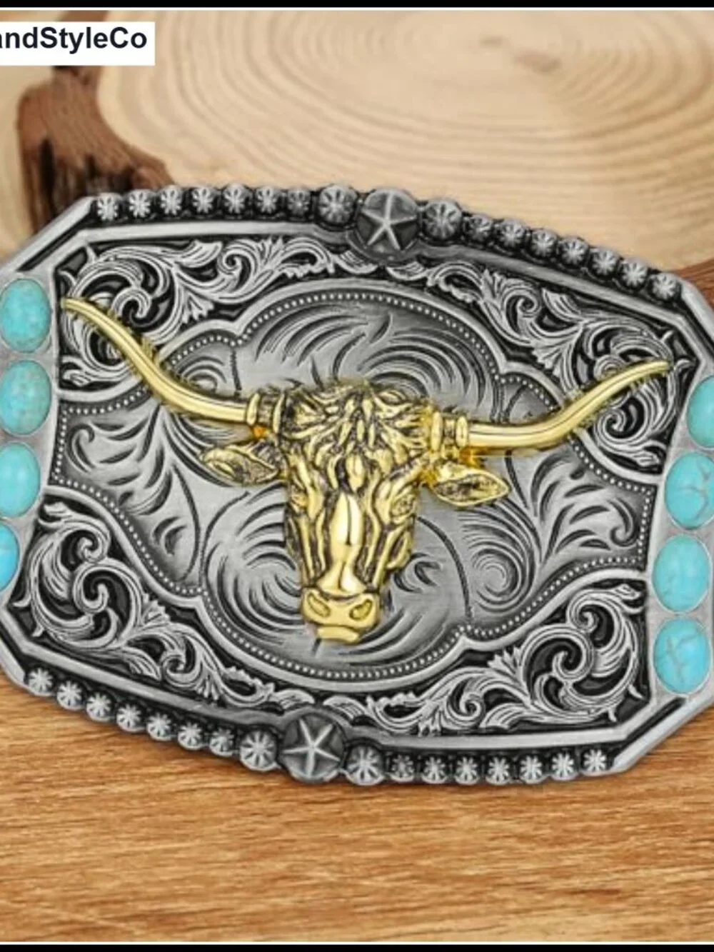 Western Longhorn Bull Belt Buckle Turquoise Design Zinc Alloy